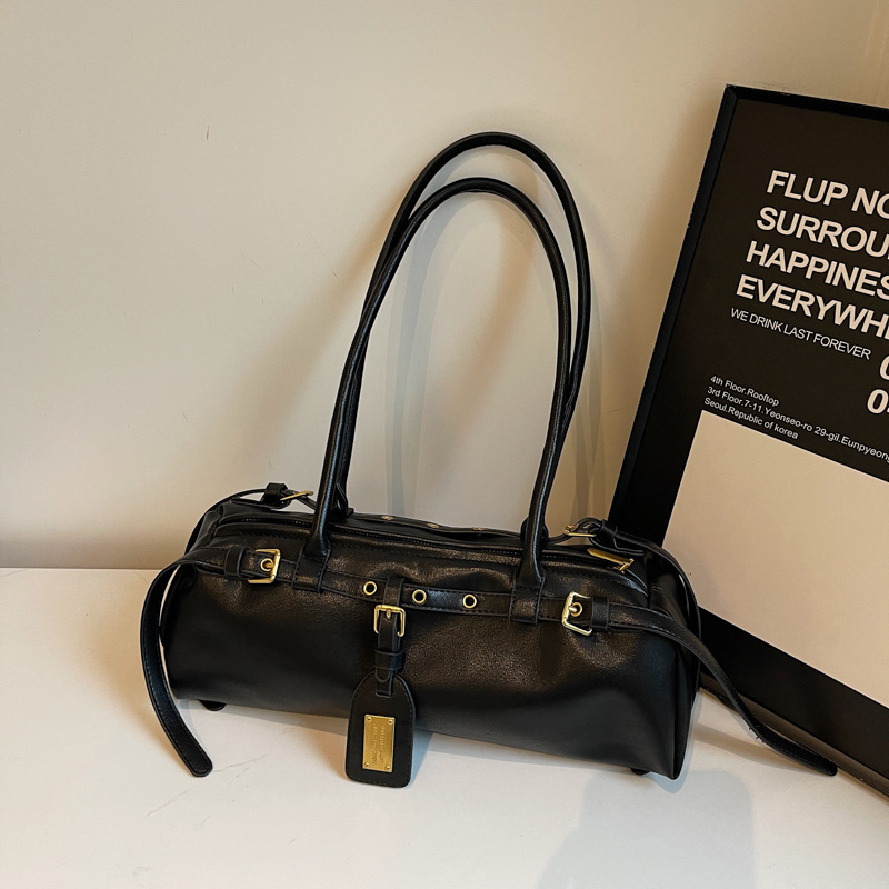 Damen Handtasche ⎜ Schmale Retro-Schultertasche mit Langen Henkeln