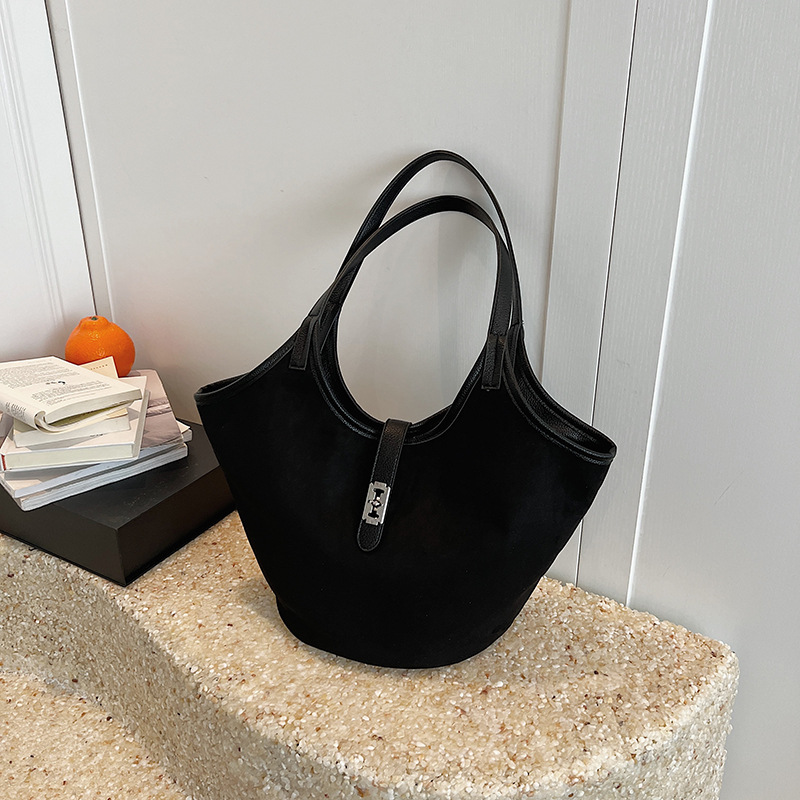 Damen Henkeltasche im Vintage-Stil ⎜ Große Schultertasche aus Wildlederoptik für Alltag und Shopping