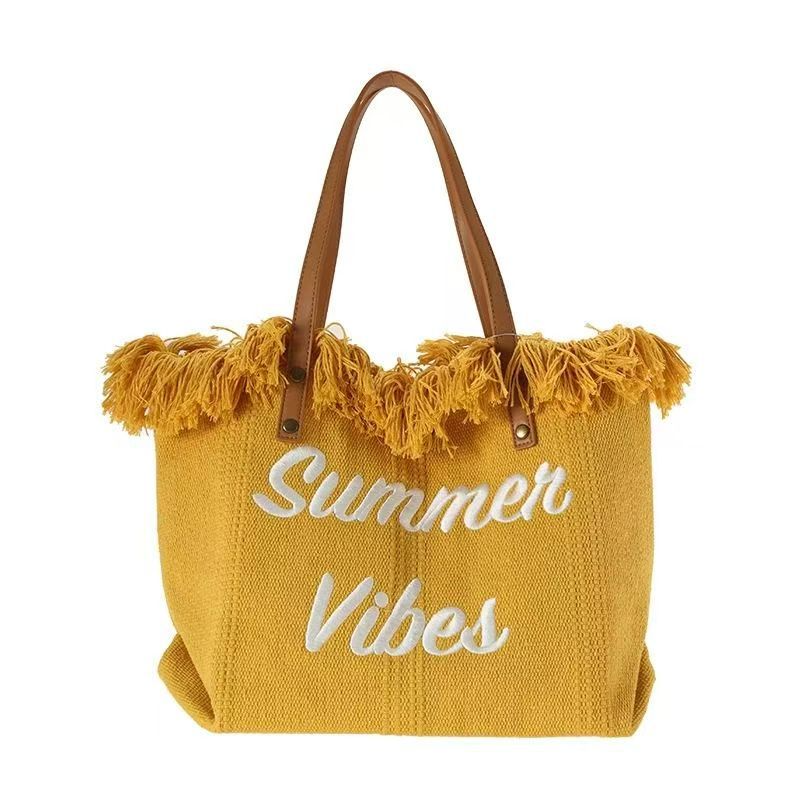 Strandtasche für Damen ⎜ Leichte Sommertasche mit Fransen und viel Stauraum