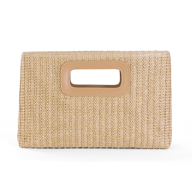 Damen Clutch aus Strohgeflecht ⎜ Sommerliche Handtasche mit Griff und abnehmbarer Kette für Urlaub und Events