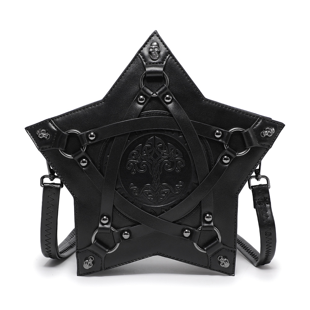 Damen Schultertasche im Gothic Stil ⎜ Auffällige Umhängetasche mit Prägung für Alltag und Festival-Look