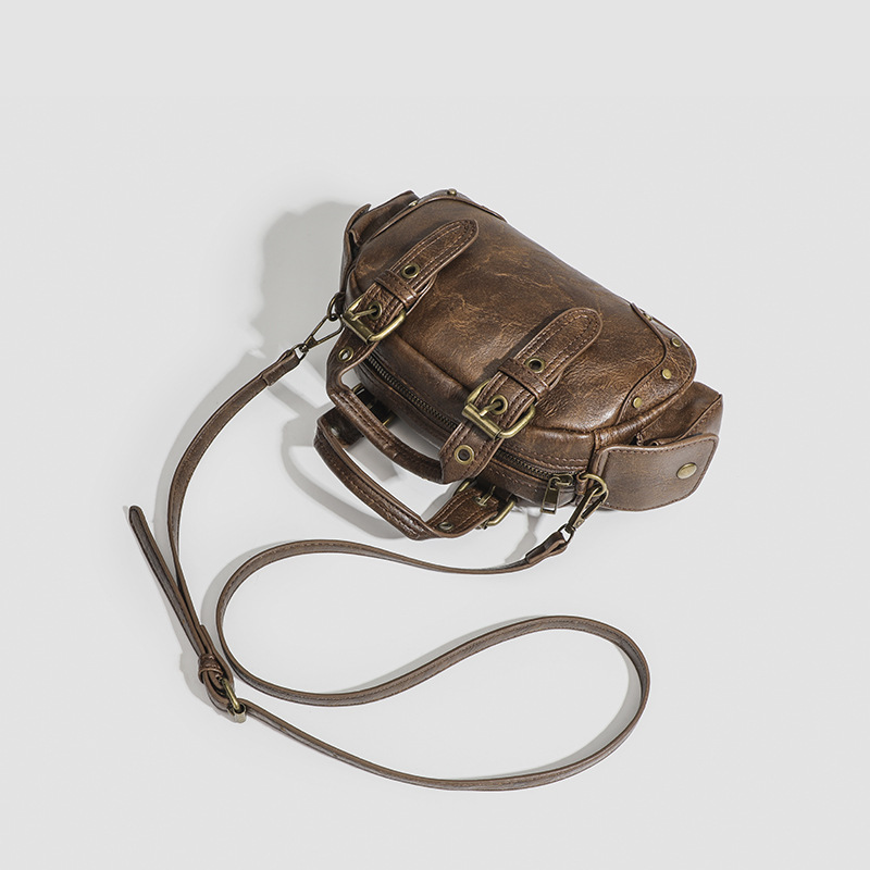 Damen Bowling Tasche ⎜ Kompakte Vintage-Handtasche mit Verstellbarem Gurt und Robustem Material