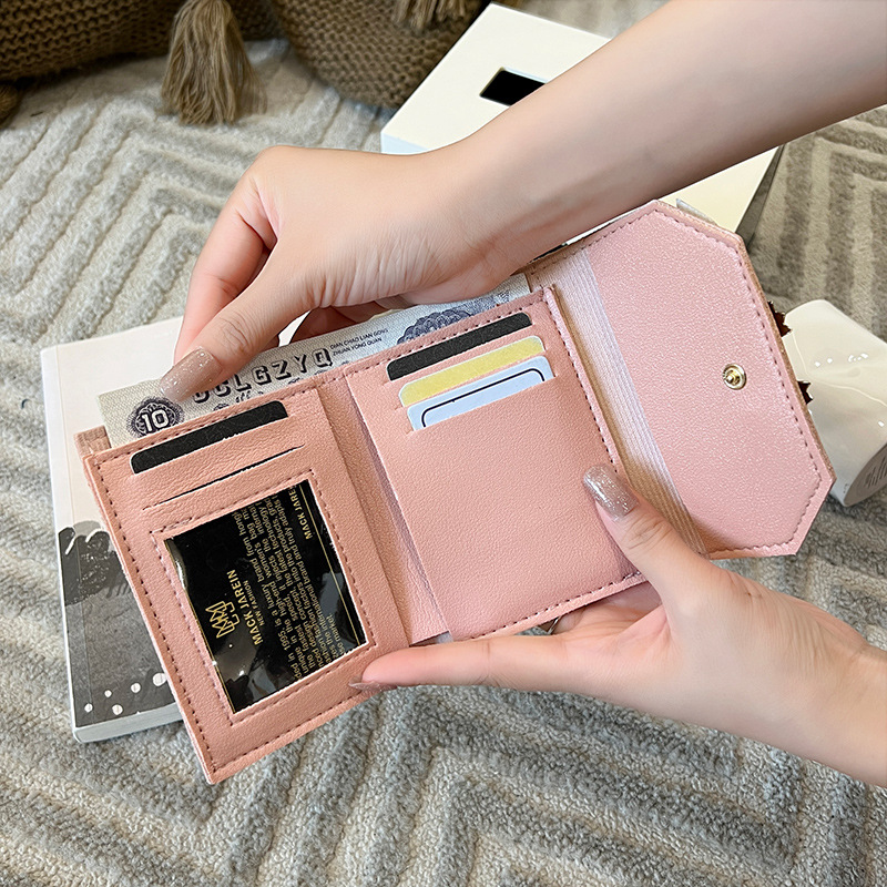 Damen Geldbörse mit Schleife ⎜ Kompakte dreifach faltbare Brieftasche mit Druckknopf und elegantem Design