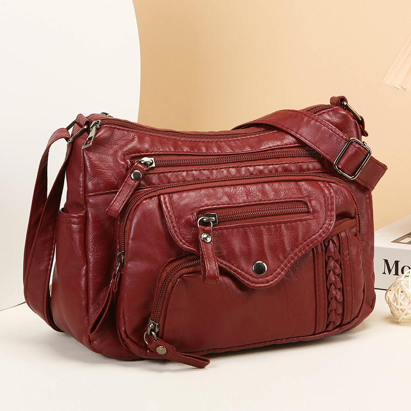 Schultertasche für Damen ⎜ Modische Umhängetasche aus weichem Kunstleder mit geflochtenem Detail und viel Stauraum