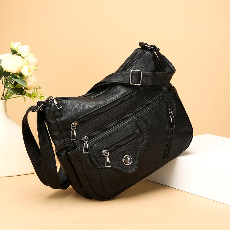 Umhängetasche für Damen ⎜ Schlichte Schultertasche mit mehreren Reißverschlussfächern für Alltag und Freizeit