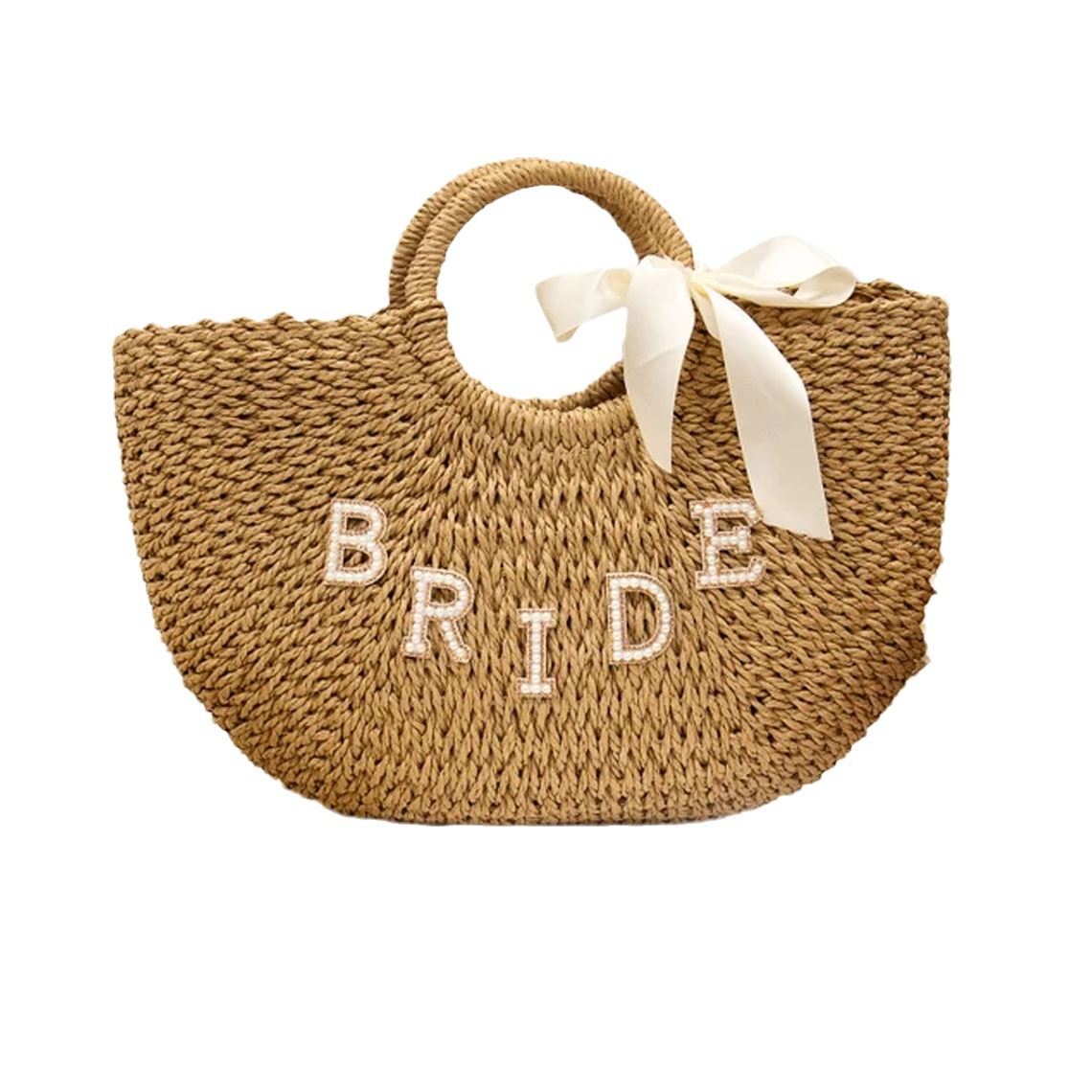 Damen Strohtasche Mit Schriftzug ⎜ Personalisierte Handtasche Mit Schleife Für Sommer, Strand Und Hochzeit