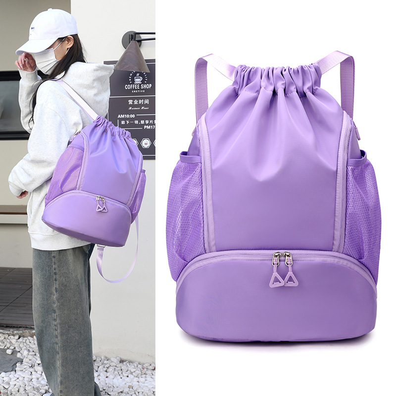 Sportbeutel für Damen ⎜ Leichter Kordelzug-Rucksack aus Oxford-Gewebe mit Seitentaschen für Outdoor