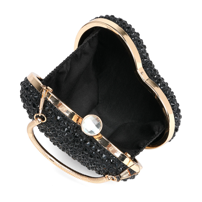 Abendtasche im Herz-Design ⎜ Glitzernde Handtasche mit Diamantenbesatz und Goldener Kette