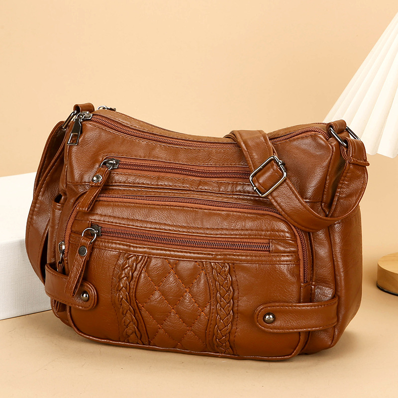 Schultertasche für Damen ⎜ Weiche Umhängetasche mit Steppdesign und vielen praktischen Reißverschlussfächern