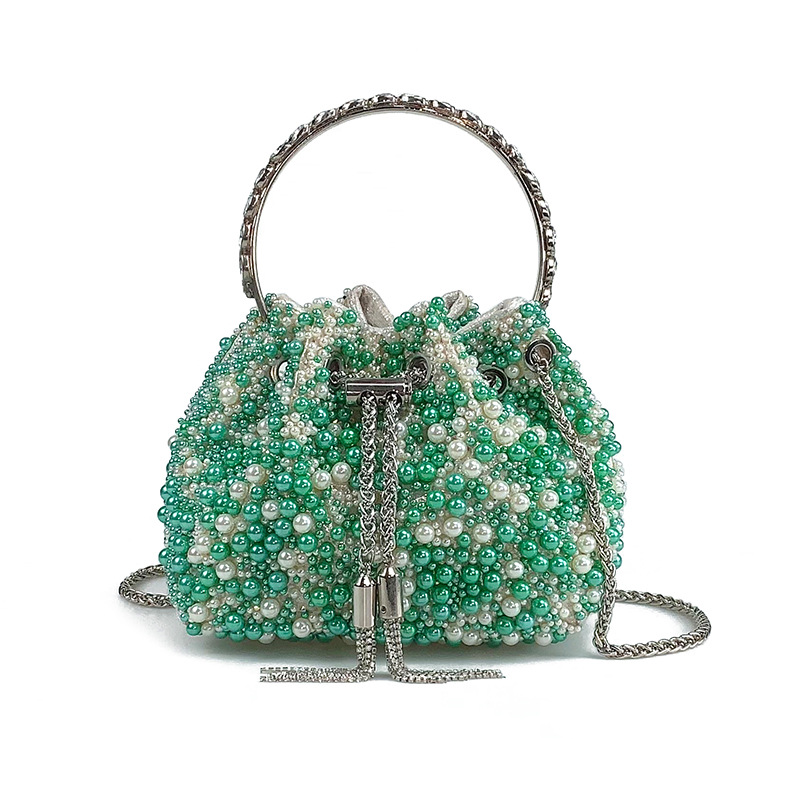 Damen Perlen-Beuteltasche ⎜ Elegante Umhängetasche mit Kordelzug für festliche Anlässe und besondere Events
