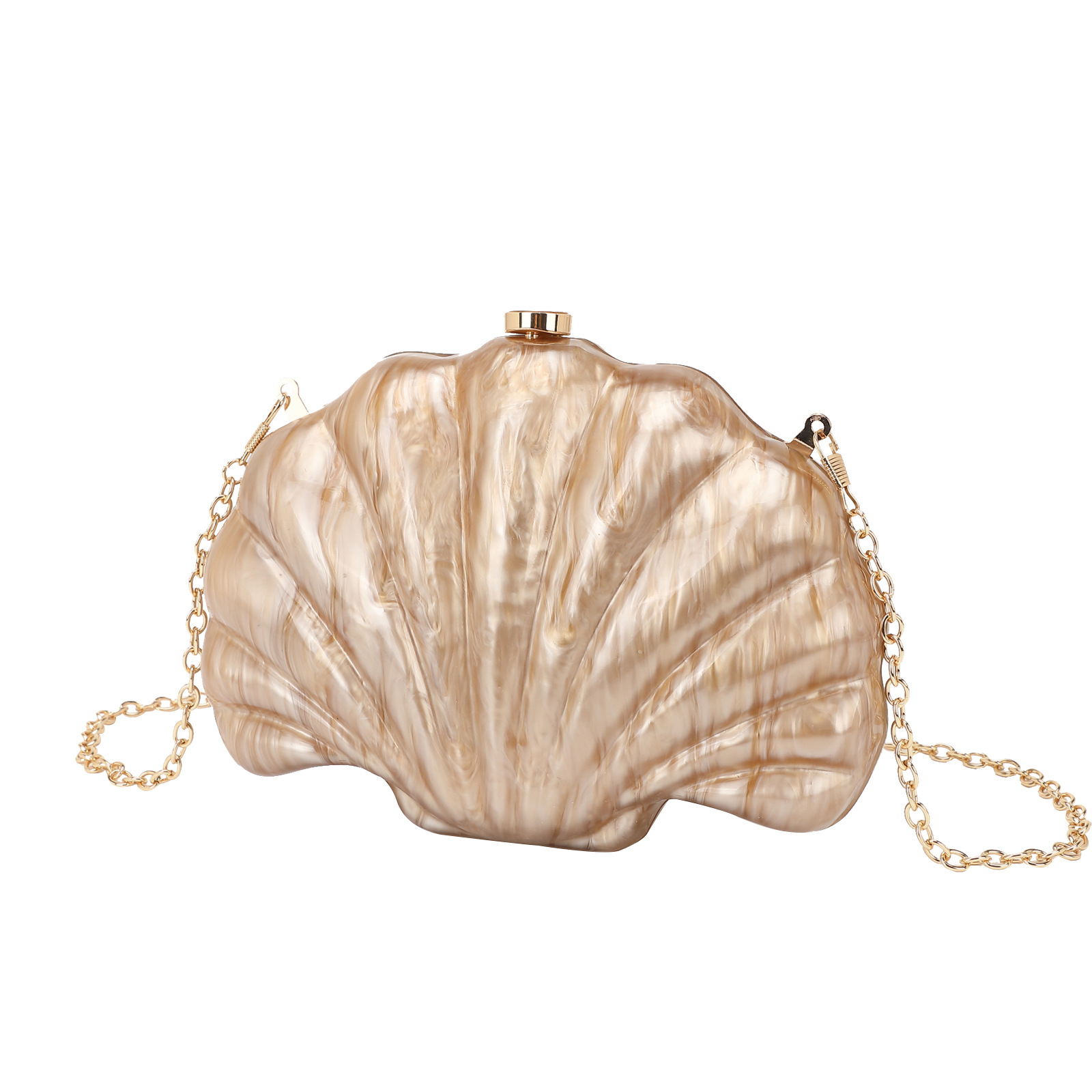 Schultertasche in Muschelform ⎜ Elegante Handtasche mit Goldkette und stilvollem Design