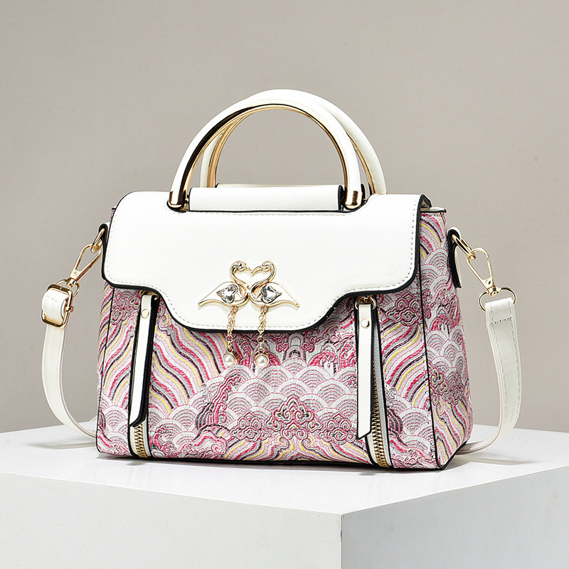 Damen Handtasche ⎜ Elegantes Design mit Stickmuster und Abnehmbarem Schulterriemen