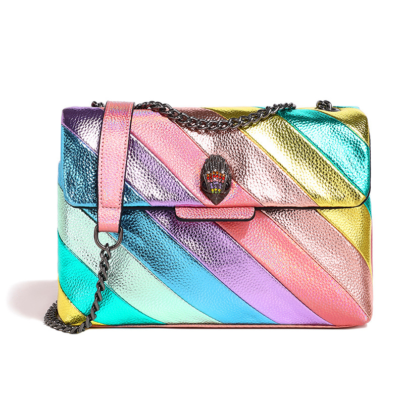 Umhängetasche für Damen ⎜ Bunte Schultertasche mit Kettenriemen und auffälligem Streifenmuster für besondere Anlässe