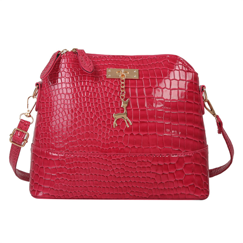 Crossbody Tasche für Damen ⎜ Geräumige Handtasche im Krokodilleder-Look mit goldenen Akzenten