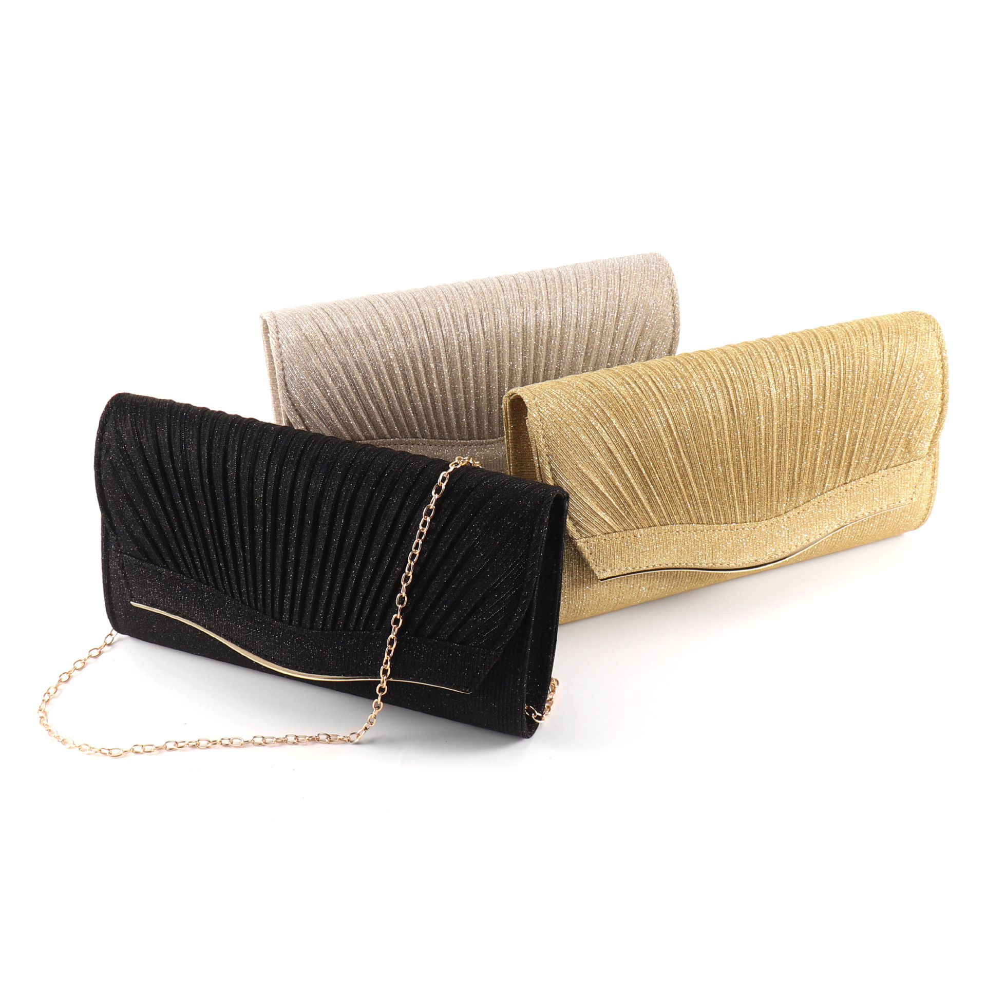 Elegante Clutch für Damen ⎜ Glitzernde Abendtasche mit Faltendesign und edlem Look