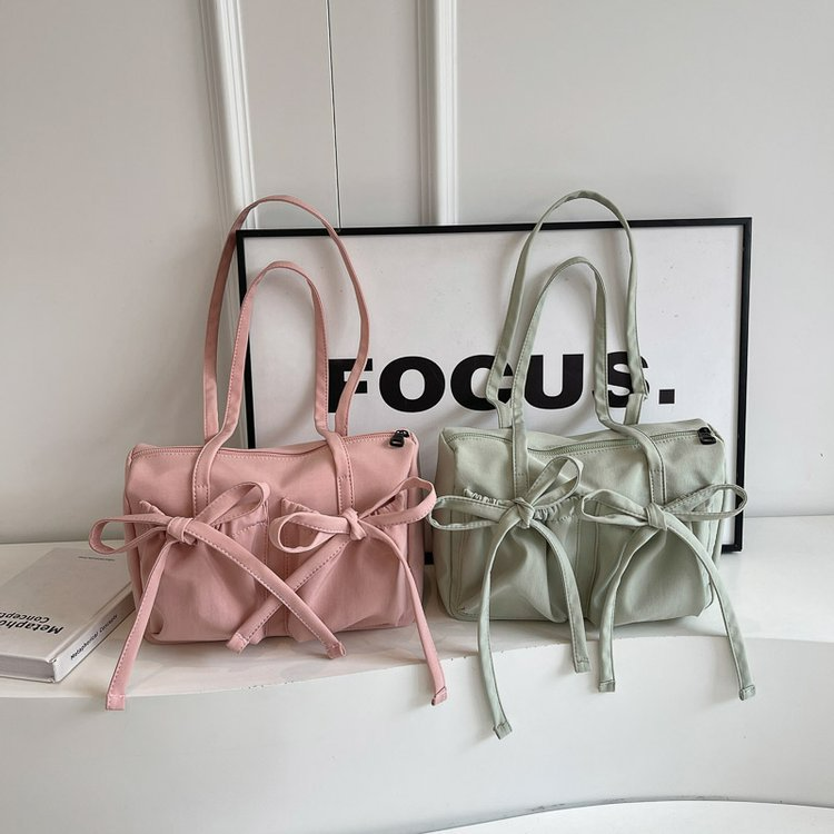 Shopper Tasche für Damen ⎜ Geräumige Schultertasche mit Schleifendetail und Reißverschluss für Alltag und Freizeit