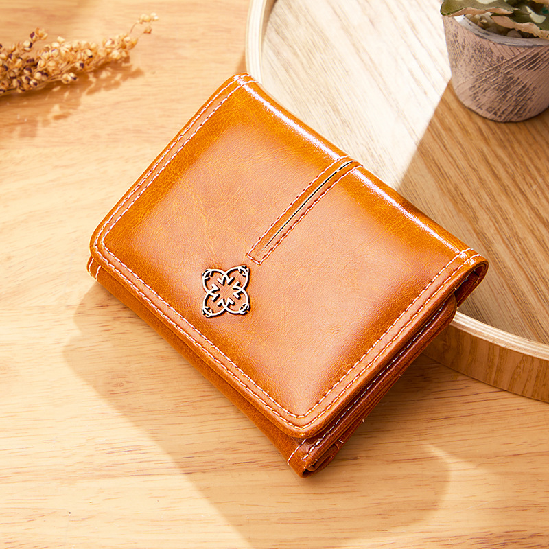 Damen Geldbörse im Vintage-Stil ⎜ Kurze Dreifach-Brieftasche aus Leder mit stilvollem Design und praktischen Fächern