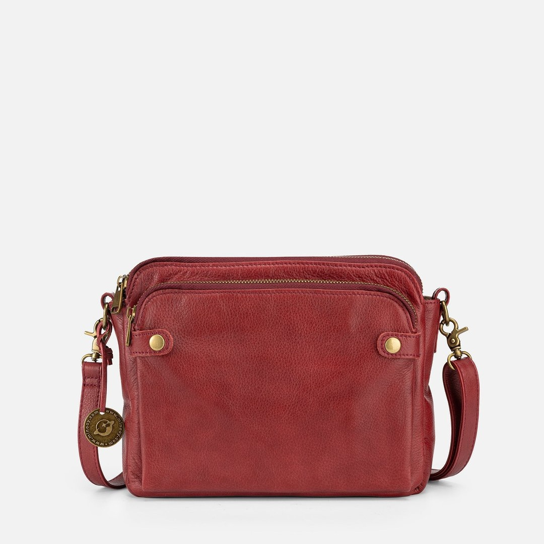 Damen Umhängetasche aus Leder ⎜ Retro Schultertasche mit drei Fächern für Alltag und Reisen