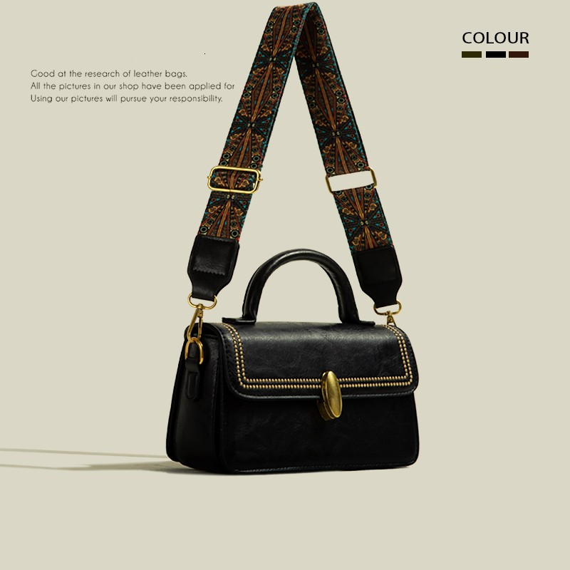 Umhängetasche mit Retro-Optik ⎜ Hochwertige Schultertasche für Damen mit Breitem Riemen und Stilvollem Verschluss