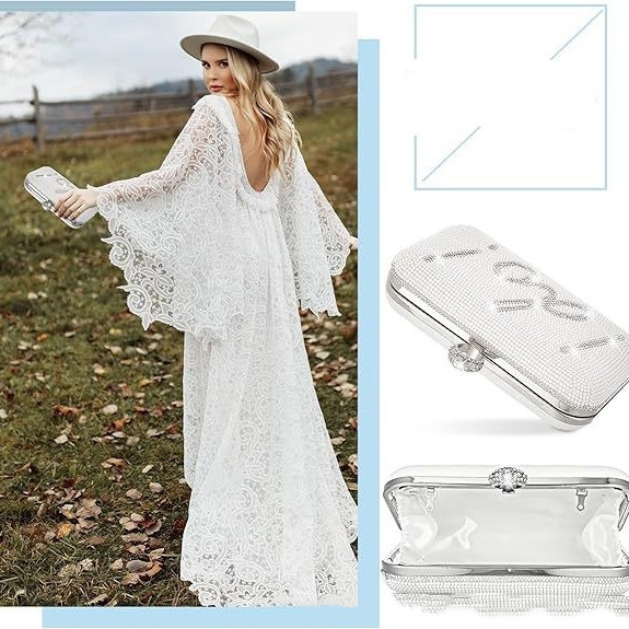 Abendtasche für Damen ⎜ Elegante Handtasche mit I Do-Verzierung und funkelnden Strasssteinen