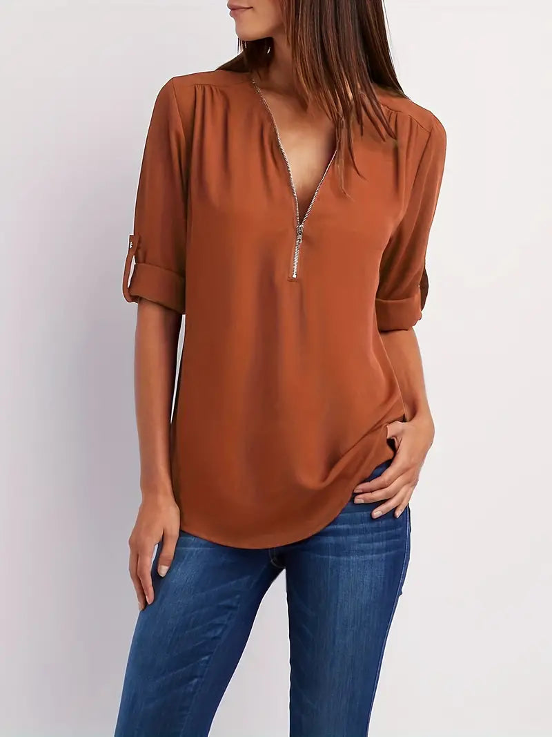 Sandy - Freizeitbluse Mit V-ausschnitt