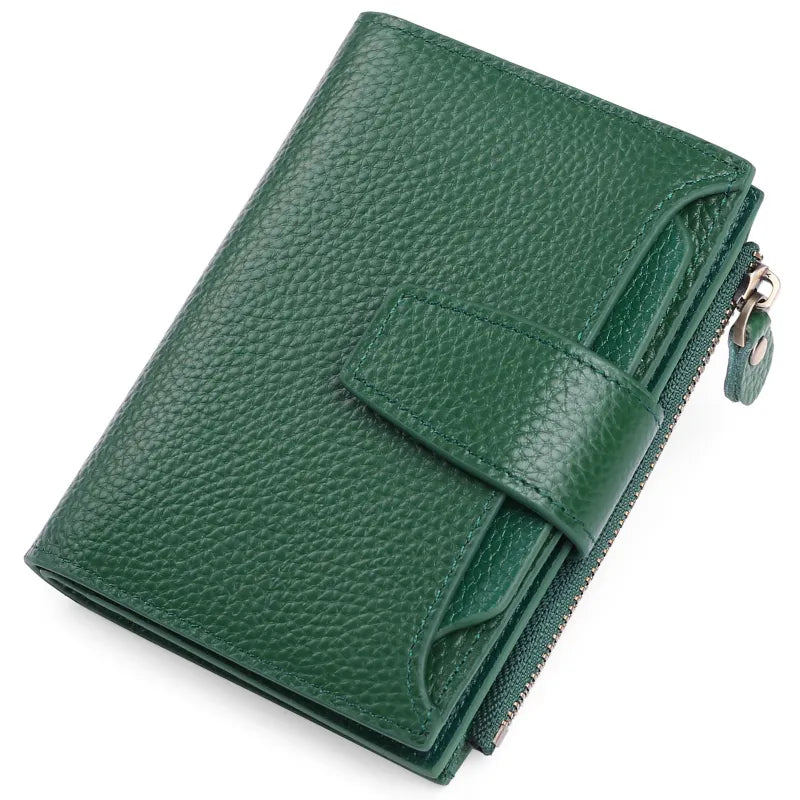 Damen Geldbörse aus Leder ⎜ Kompakte Brieftasche mit Druckknopf und Reißverschlussfach für Karten und Münzen