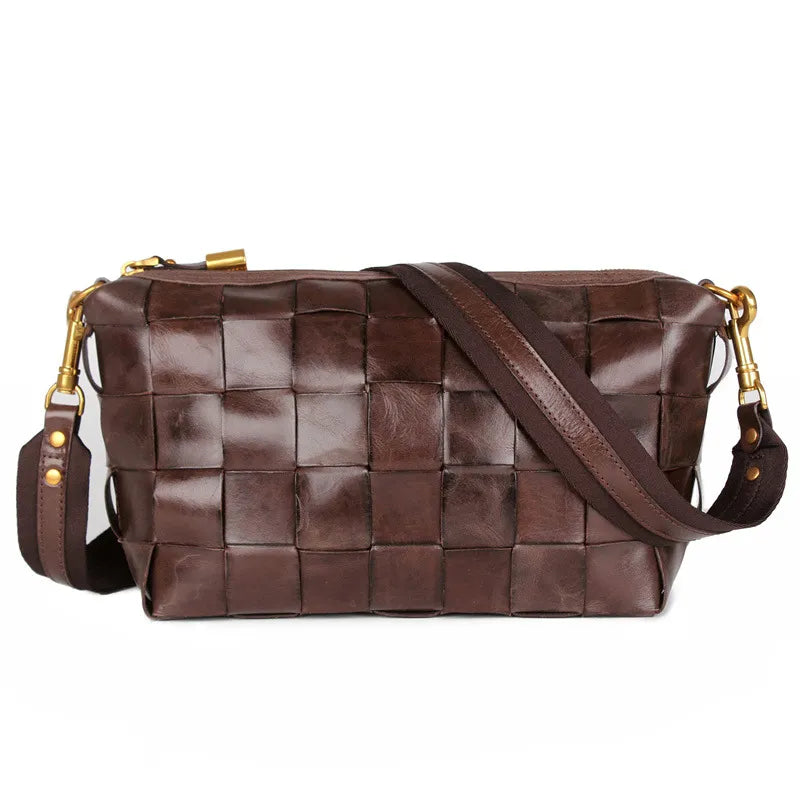 Umhängetasche für Damen ⎜ Geflochtene Ledertasche mit breitem Riemen und Reißverschluss für Alltag und Freizeit