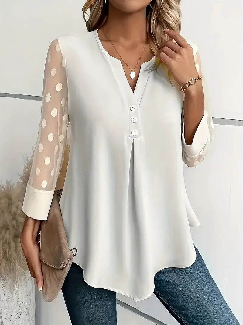 Luisa - Elegantes Langarm-top Mit Gekerbtem Ausschnitt
