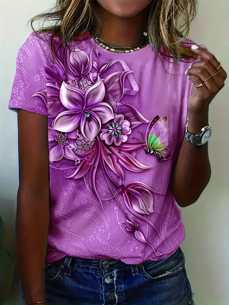 Carys - Kurzarm-t-shirt Mit Rundhalsausschnitt Und Blumendruck