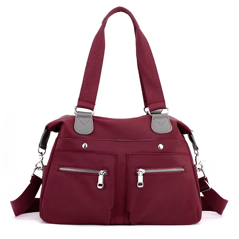 Schultertasche für Damen ⎜ Robuste Nylon-Tasche mit Reißverschlussfächern und verstellbarem Gurt für Alltag und Reisen