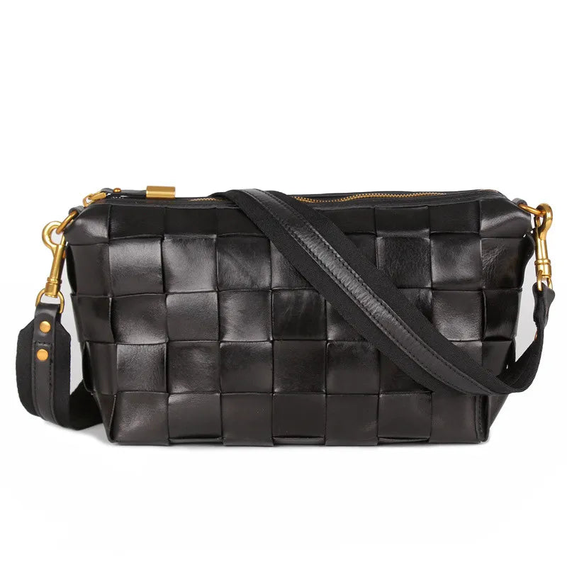 Umhängetasche für Damen ⎜ Geflochtene Ledertasche mit breitem Riemen und Reißverschluss für Alltag und Freizeit