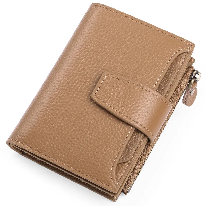 Damen Geldbörse aus Leder ⎜ Kompakte Brieftasche mit Druckknopf und Reißverschlussfach für Karten und Münzen