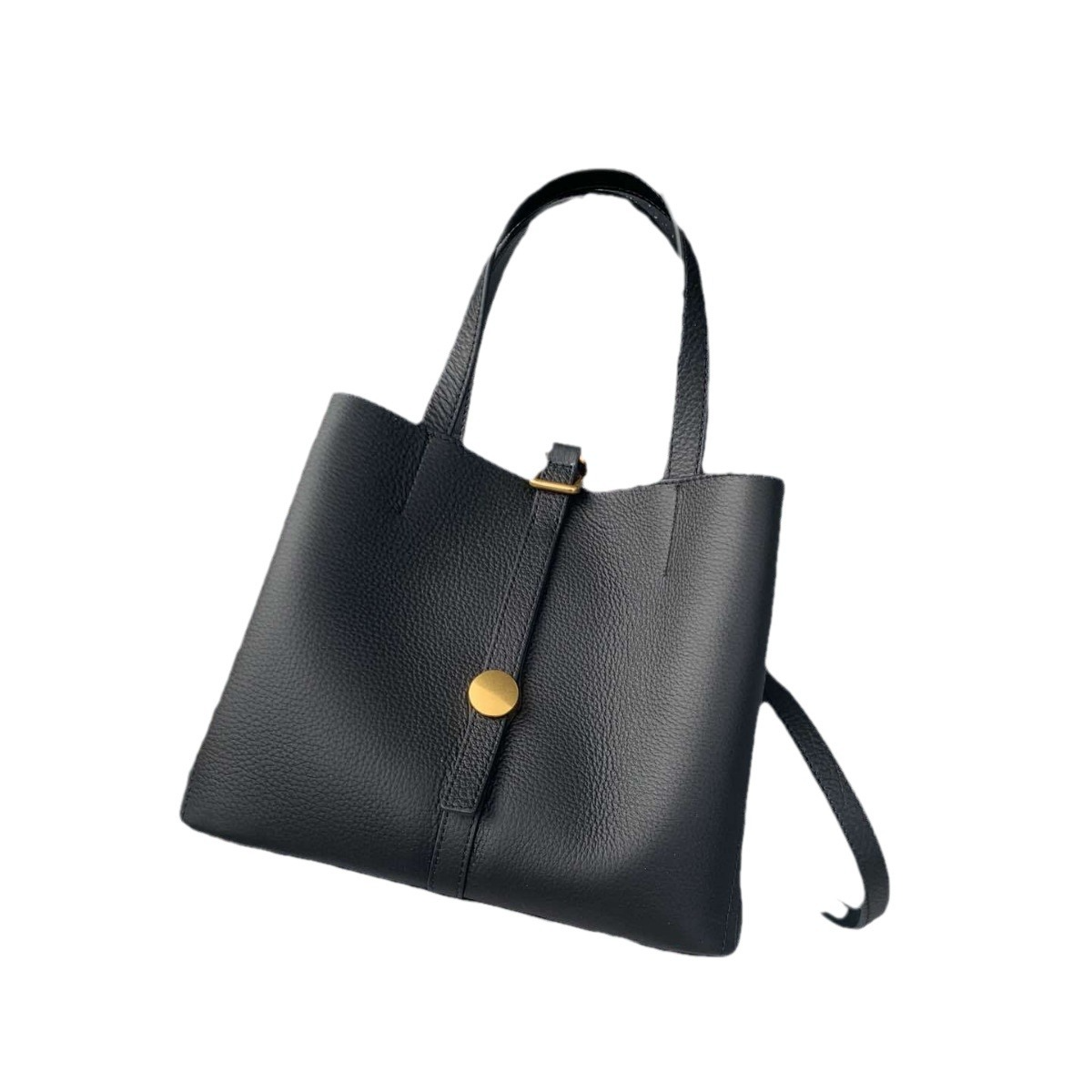 Damen Tragetasche aus Echtleder ⎜ Zeitlose Handtasche mit Riemenverschluss für Büro, Stadt und Alltag