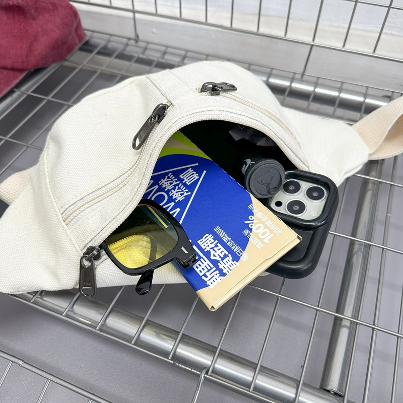 Bauchtasche für Damen ⎜ Schlichte Gürteltasche aus Canvas mit Reißverschlussfächern für Handy und Alltag