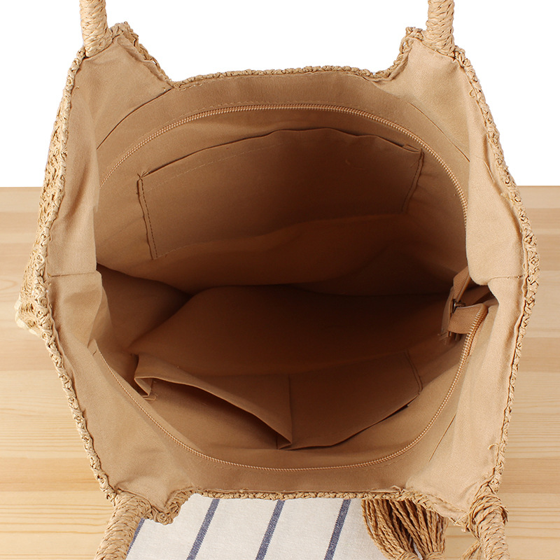 Damen Strandtasche aus Geflecht ⎜ Geräumige Sommertasche für Urlaub, Ausflüge und den täglichen Einkauf