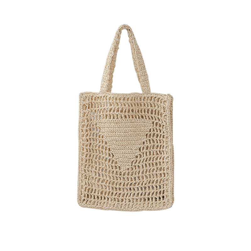 Strandtasche für Damen ⎜ Luftige Häkel-Schultertasche aus Strohgeflecht für Sommer und Alltag
