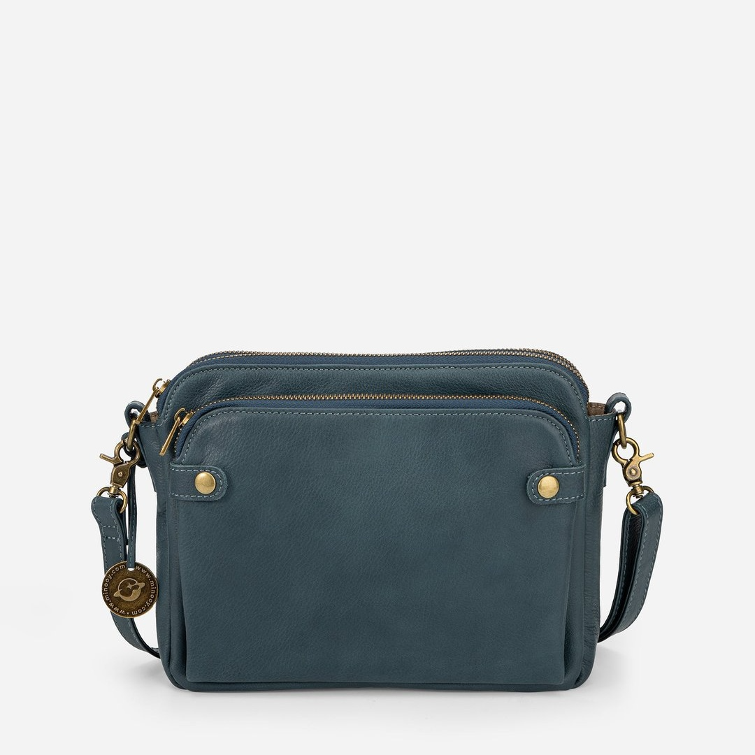 Damen Umhängetasche aus Leder ⎜ Retro Schultertasche mit drei Fächern für Alltag und Reisen