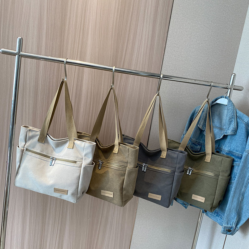 Canvas Schultertasche für Damen ⎜ Geräumige Tragetasche mit praktischen Außenfächern und Reißverschluss