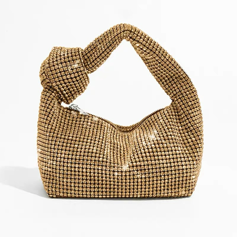 Abendtasche für Damen ⎜ Elegante Schultertasche mit Strassbesatz und Knotenhenkel für festliche Anlässe