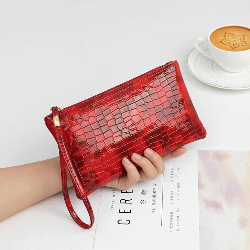 Damen Clutch Tasche mit Krokoprägung ⎜ Elegante Handtasche im Retro-Stil mit Reißverschluss und Handschlaufe