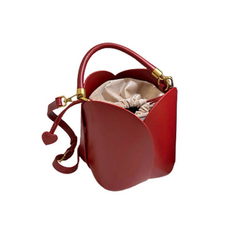 Damen Handtasche Rot – Elegante Blumentasche in Tulpenform mit Kordelzug