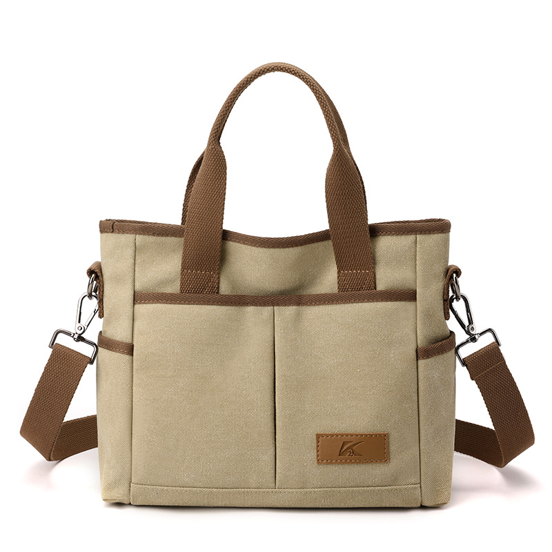Damen Canvas Handtasche ⎜ Robuste Tragetasche mit Schulterriemen für Alltag und Freizeit