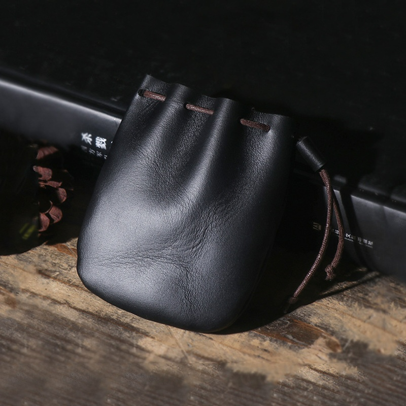 Leder Münzbeutel mit Kordelzug ⎜ Vintage-Geldbörse aus Rindsleder für Kleingeld und kleine Utensilien