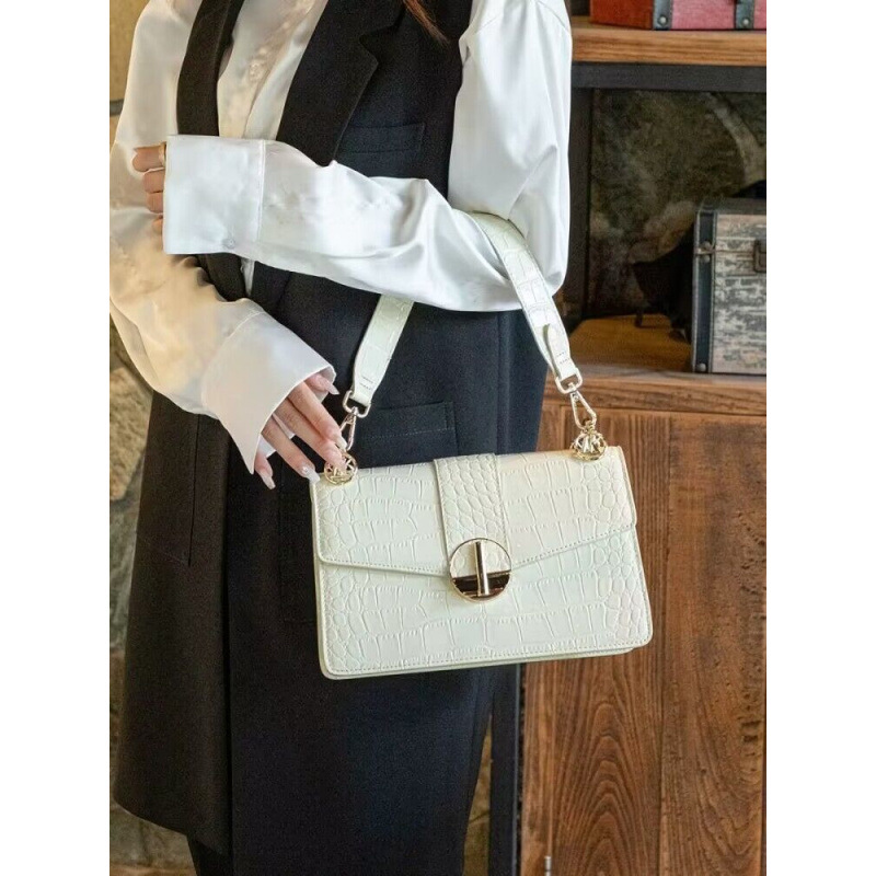 Damen Schultertasche in Krokodilleder Optik – Elegante Umhängetasche mit Drehverschluss