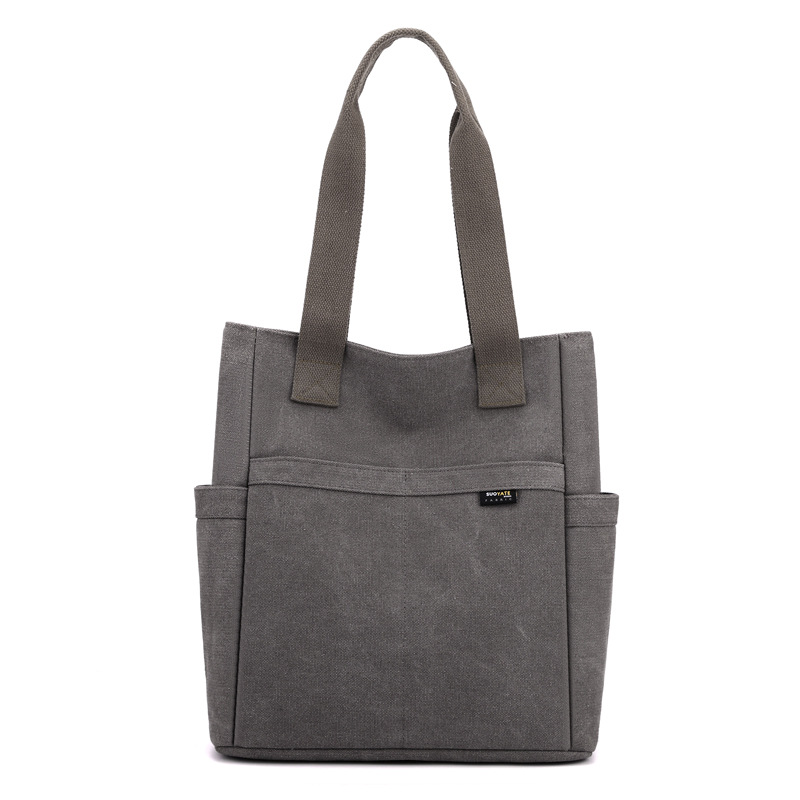 Canvas Schultertasche für Damen ⎜ Robuste Tragetasche mit Außenfächern für Schule, Büro und Freizeit im Sommer