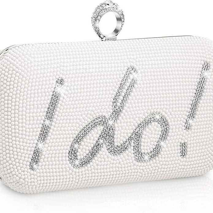 Abendtasche für Damen ⎜ Elegante Handtasche mit I Do-Verzierung und funkelnden Strasssteinen