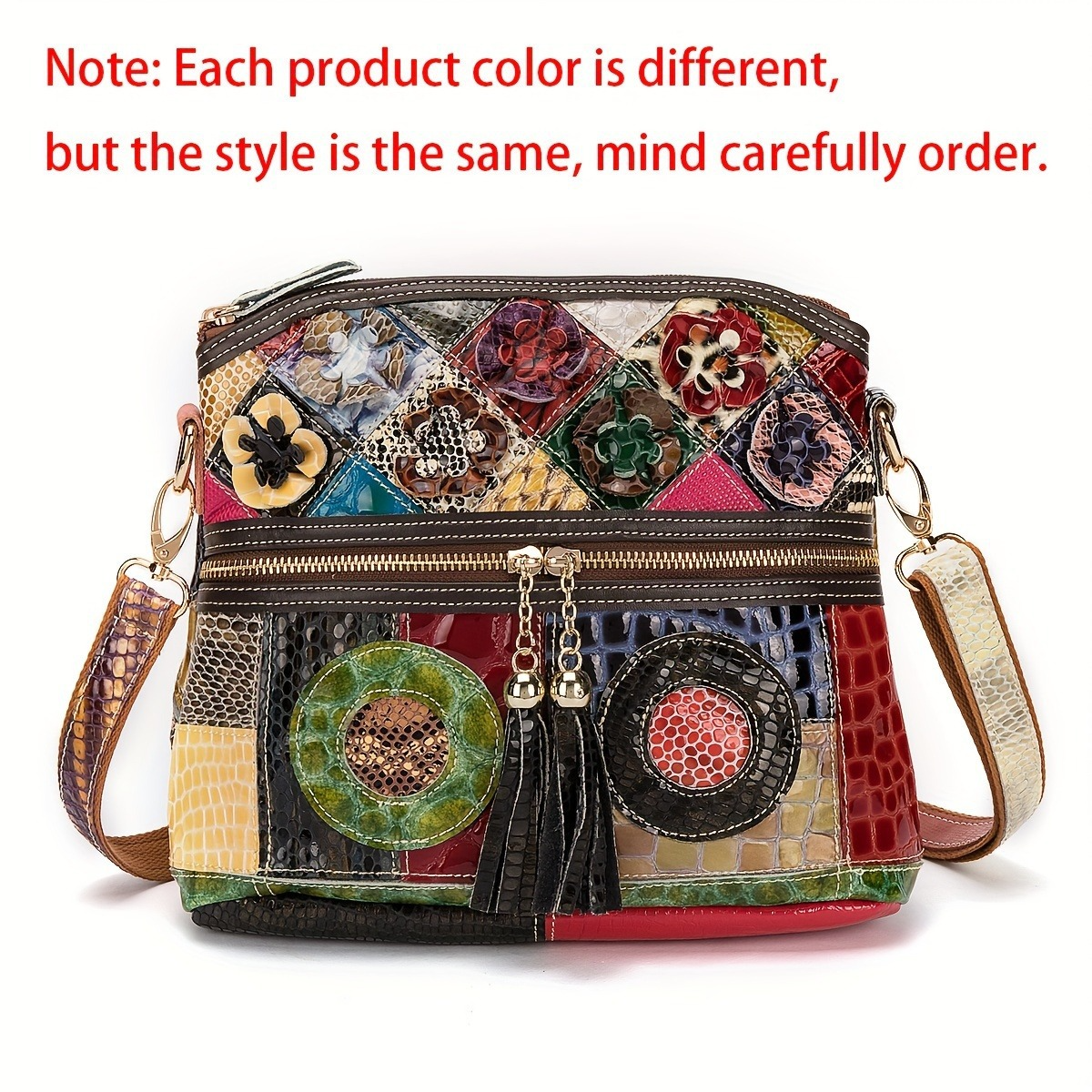 Damen Umhängetasche Aus Echtleder ⎜ Bunte Tasche Mit Blumen Und Fransen Für Alltag
