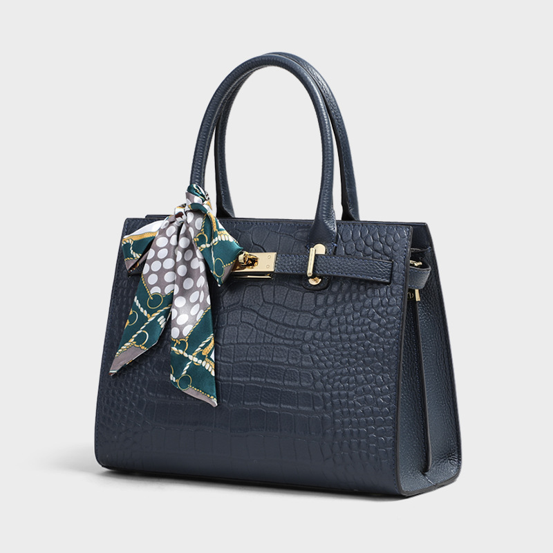 Damen Handtasche mit Krokodilprägung ⎜ Geräumige Tragetasche mit Eleganter Optik und Stilvollem Schal