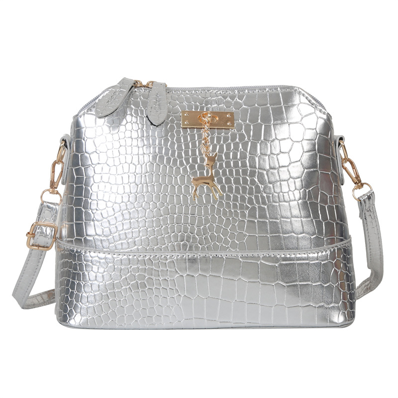 Crossbody Tasche für Damen ⎜ Geräumige Handtasche im Krokodilleder-Look mit goldenen Akzenten