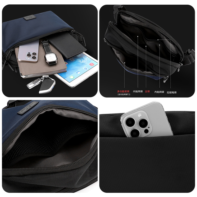 Bauchtasche für Herren ⎜ Sportliche Umhängetasche mit verstellbarem Gurt und Reißverschlussfächern für unterwegs
